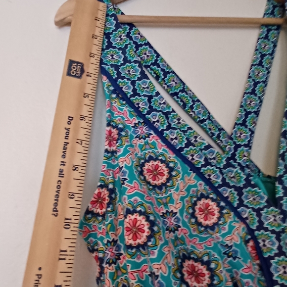 Catalina Blue and Pink Floral One Piece Swimsuit Used But Good Condition - Picture 3 of 8